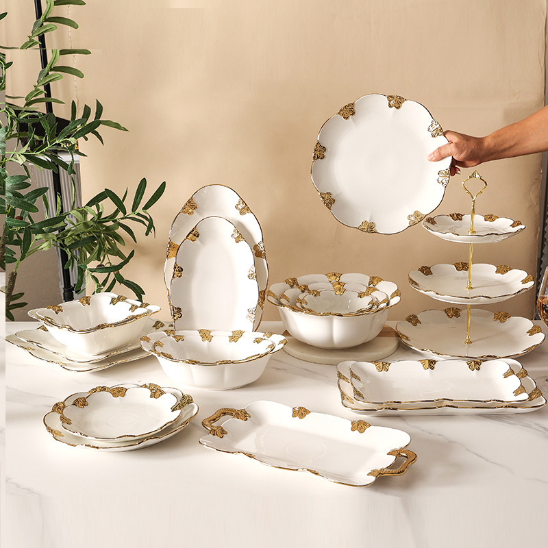 Light Luxury Butterfly Western Tableware Set Restaurant Ceramic Bowl Soup Plate Deep Plate High-Value Dish Plate Rectangular Plate Skewer Plate Light Luxury Butterfly Western Tableware Set Restaurant Ceramic Bowl Soup Plate Deep Plate High-Value Dish Plate Rectangular Plate Skewer Plate