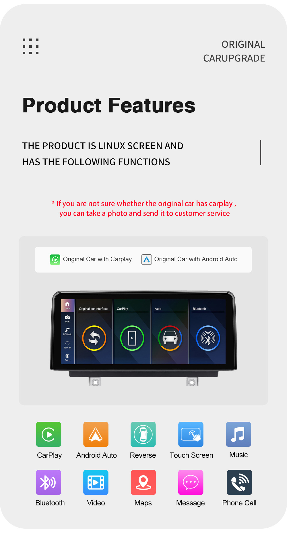 10.25 "Wireless CarPlay Display for 3 Series/4 Series NBT Radio Player Linux Touch Screen