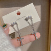 South Korean goods, earrings, retro long silver needle with tassels from pearl, french style, silver 925 sample, wholesale