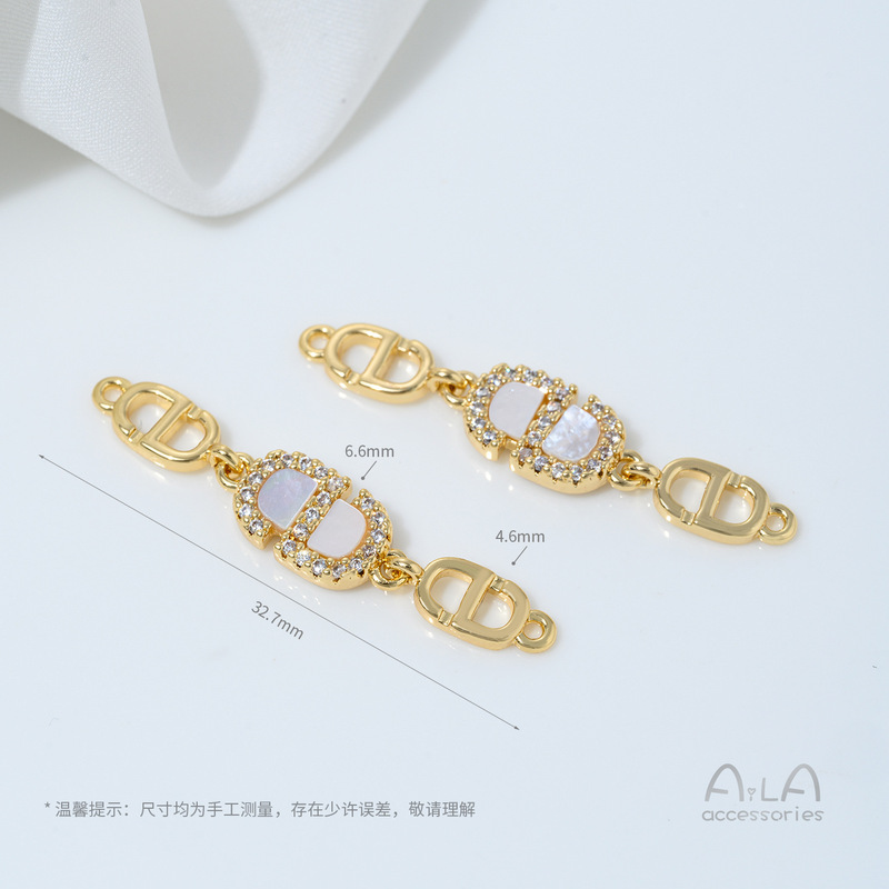 14K包金镶锆石蝴蝶葫芦樱花吊坠双吊手工diy珍珠手链项链吊饰配件|undefined
