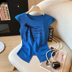 リアルショット〜アメリカンレトロデザインの小さなフライングスリーブTシャツレディーススリムフィットスイートホットガールピュアデューティーノースリーブトップ