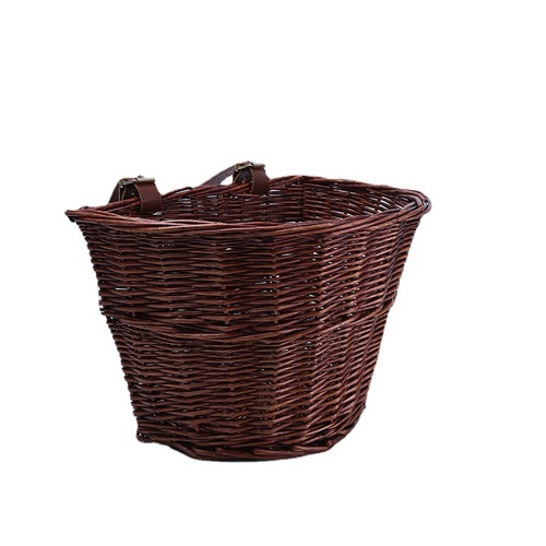 Willow-woven D-shaped bicycle basket, supermarket shopping basket, mountain bike and electric bike vegetable basket, rattan front wheel basket