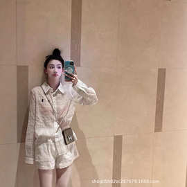 小马老钱风亚麻衬衫套装女夏薄款气质休闲防晒格子衬衣阔腿短裤两