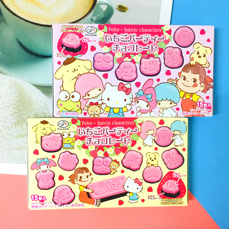 日本进口零食 不二家hellokitty牛奶草莓味凯蒂猫造型巧克力盒装
