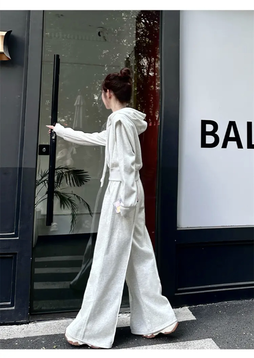 001 Herfststijl Sportkleding Dames, Losse pasvorm, Hoodie Sweatshirt, Modieuze Wijde Broek Tweedelige Set Voor Dames_voghion.com