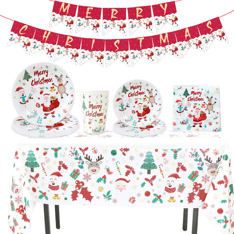 Christmas Old Man Decorations Disposable Dinner Plate Christmas Tablecloth Paper Tray Paper Cup Paper Towel Party Tableware suit