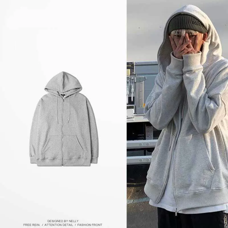 连帽卫衣男春秋冬季宽松大码拉链开衫青少年韩版潮流加绒休闲衣服