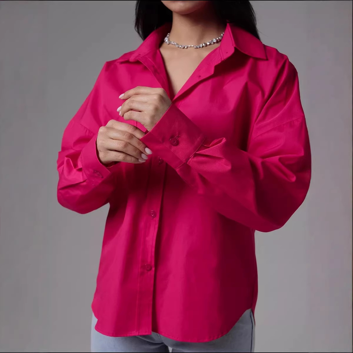 Europa y Estados Unidos comercio exterior transfronterizo ropa de mujer primavera y otoño algodón camisa de manga larga gran tamaño suelta de mujer chaqueta de transporte solar sólida