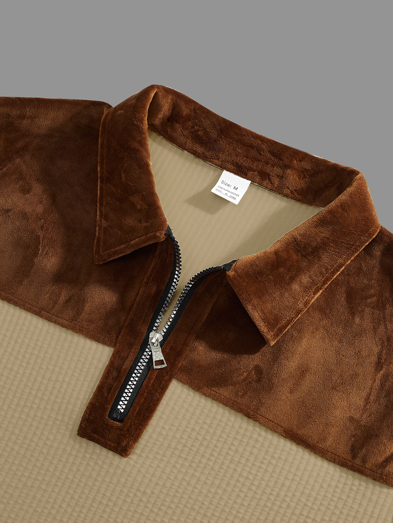 Men's Suede Patchwork Knit Polo Shirt Breathable Casual Pullover_voghion.com