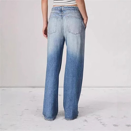 Cross-border Foreign Trade Amazon Retro Mid-waist Wide-leg Jeans Women's Summer Thin Washed Loose Slimming Mop