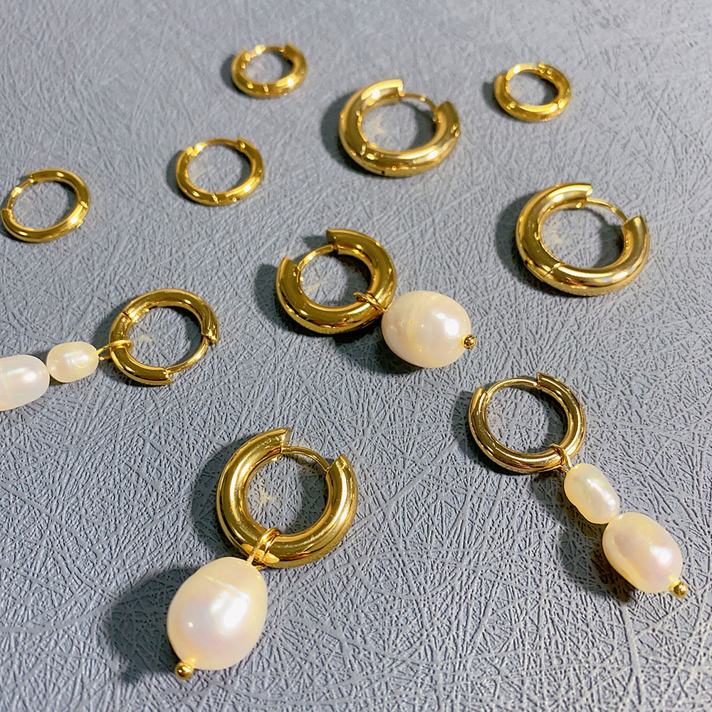 12g Weight PVD Coated Gold Plating Process 304 Stainless Steel Ear Needle Material PVD Coated 18K Gold Plated Round 302 Stainless Steel Freshwater Pearl Elegant Simple Style Waterproof Non Tarnish Earrings