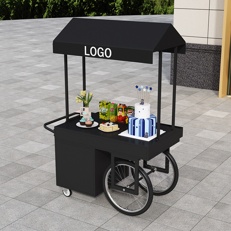 European-Style Wrought Iron Flower Cart, Small Pushcart, Street Stall Selling Cart, Outdoor Night Market Promotional Display Stand, Mobile Food Cart