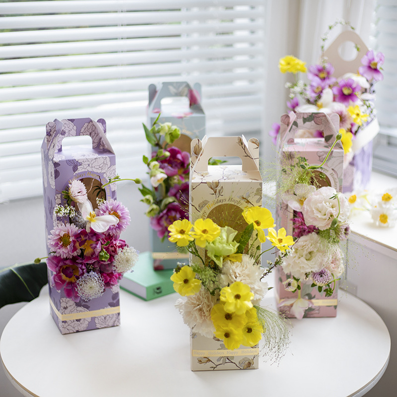 节日手提鲜花盒花束礼盒创意手提盒鲜花盒花艺花店鲜花资材批发