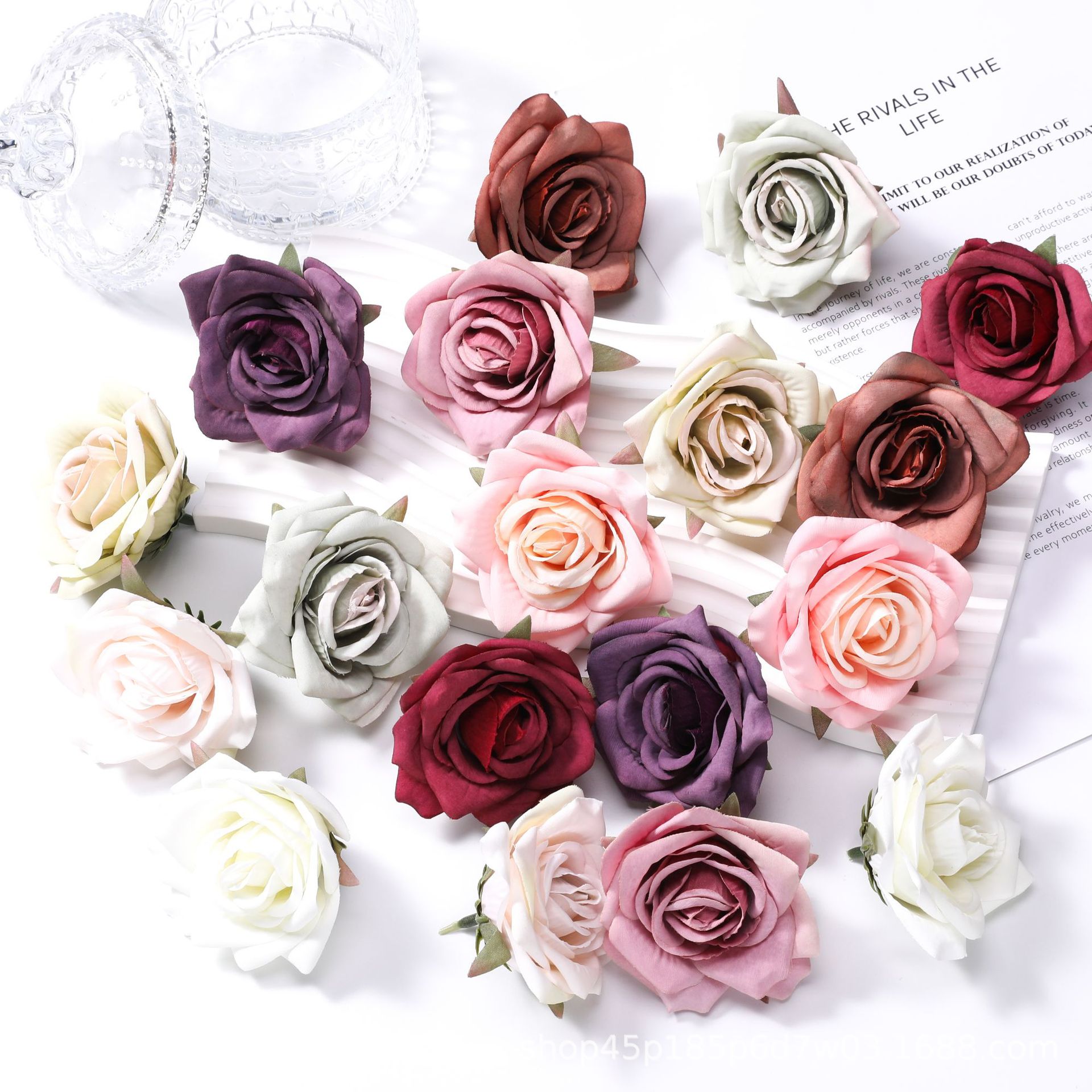 Artificial Flowers Autumn Roses Wedding Flower Wall Decoration Flower Corsage Vintage Artificial Rose Flower Head Hat Flower Accessories