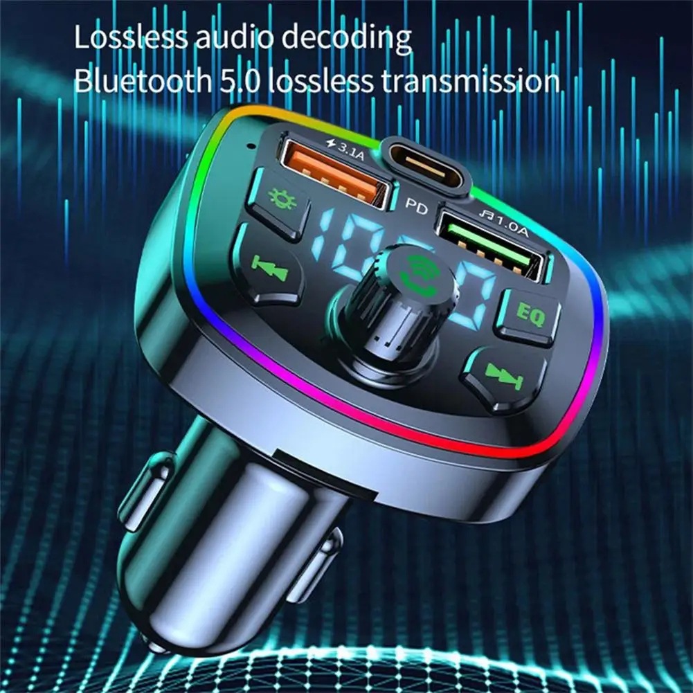 Cross-Border E-Commerce Manufacturer Direct Sales Car Bluetooth Mp3 Player Hands-Free Call Voice Broadcast Pd Fast Charging U Disk