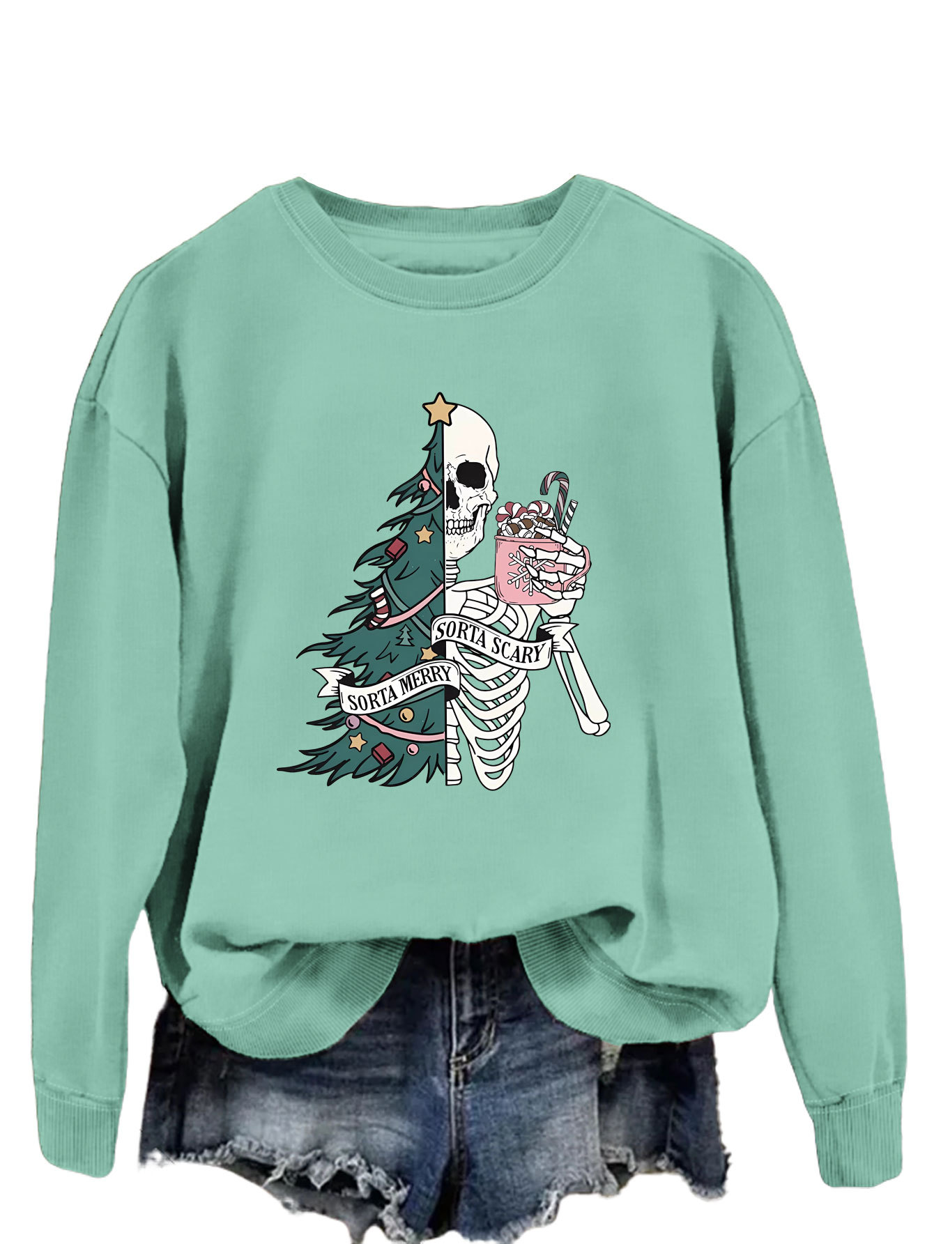 Women's Hoodies Long Sleeve Printing Christmas Christmas Tree Skeleton display picture 32