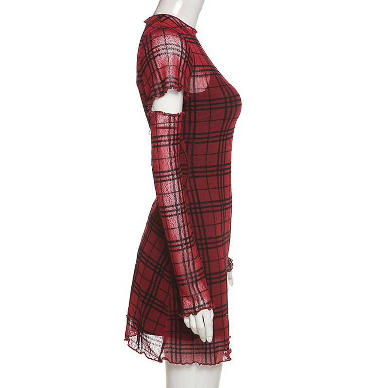 2020 Cross-Border European And American Style Autumn Winter New Women's Slim Fit High Waist Bodycon Fashion Plaid_ecoleips.com