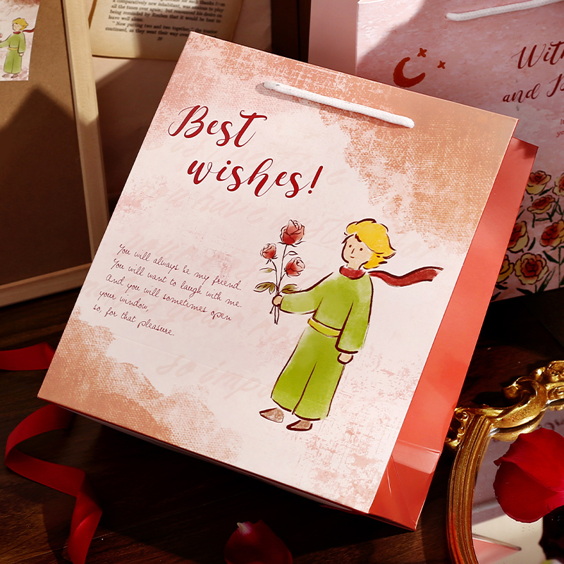 Bolsas de regalo de rosa pintadas a mano en bolsas de regalo de cumpleaños de nicho de alto valor de asteroides