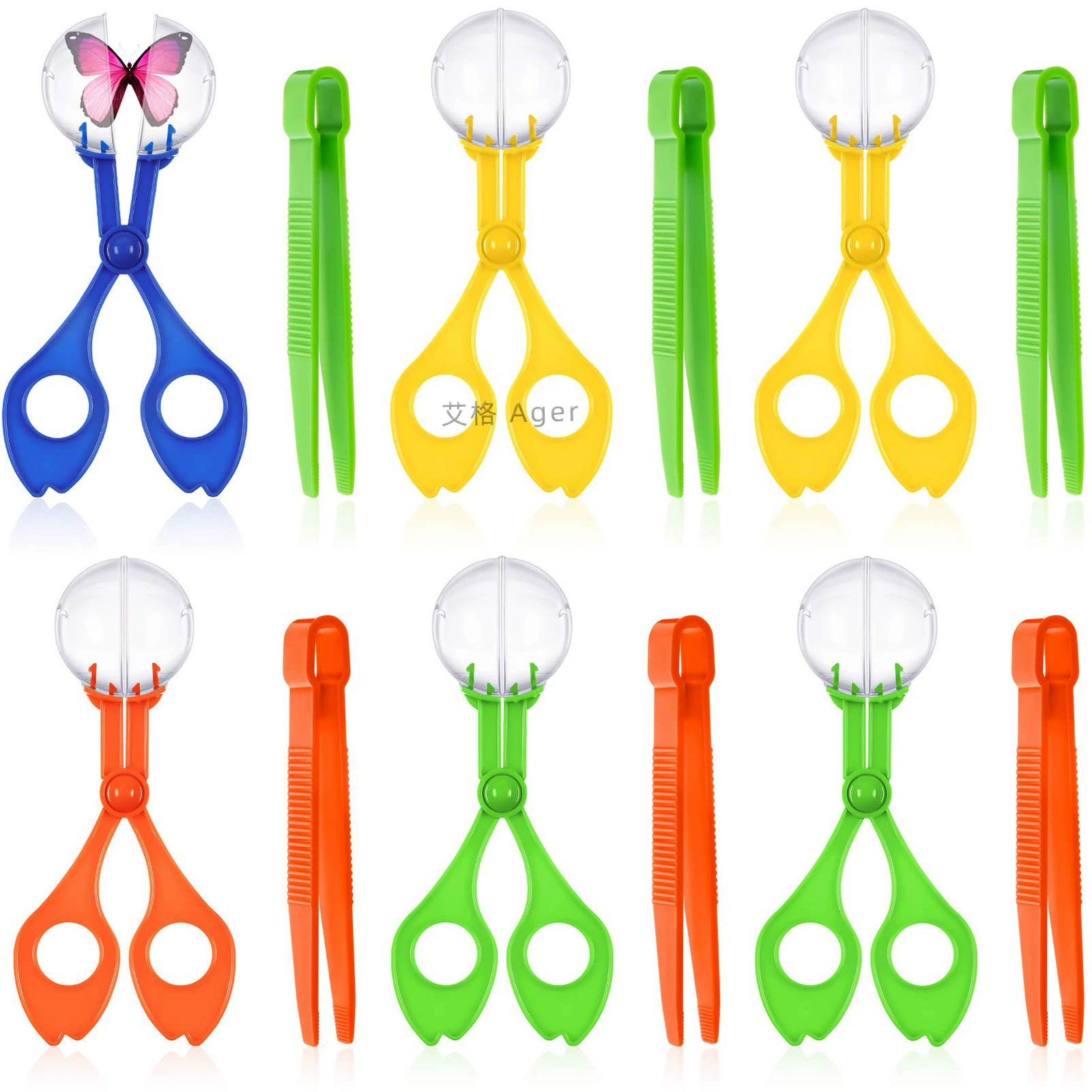 Набор для изучения природы: ножницы для насекомых с пинцетом, пинцет для насекомых, зажимы-бабочки, для научных исследований и экспериментов на открытом воздухе