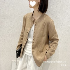 厂家直销棉麻小西装外套女2025年春秋新款薄款宽松上衣文艺