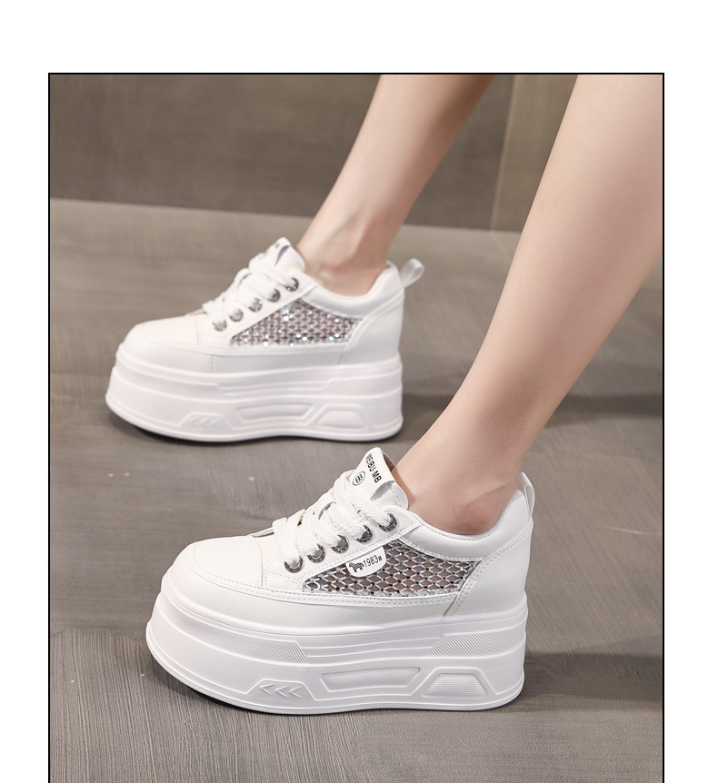 Giày sneaker nữ đế dày lưới mỏng mùa hè, tăng chiều cao bên trong, đính đá rhinestone — màu đen chi tiết 11