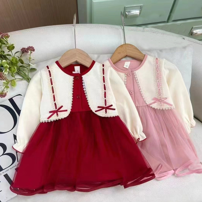 Girls Princess Autumn 2025 New Style Toddler Tulle Children Korean Version Stylish Baby Girl Two-Piece Dress_voghion.com