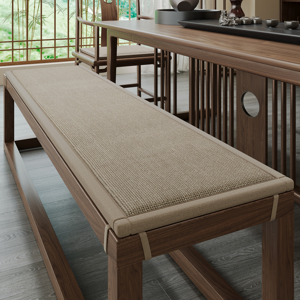 Madera sólida, taburete de madera larga, almohadilla de banda, taburete de madera roja, almohadilla de esponja, taburete de cambio de zapatos, almohadilla de tarjeta de sofá
