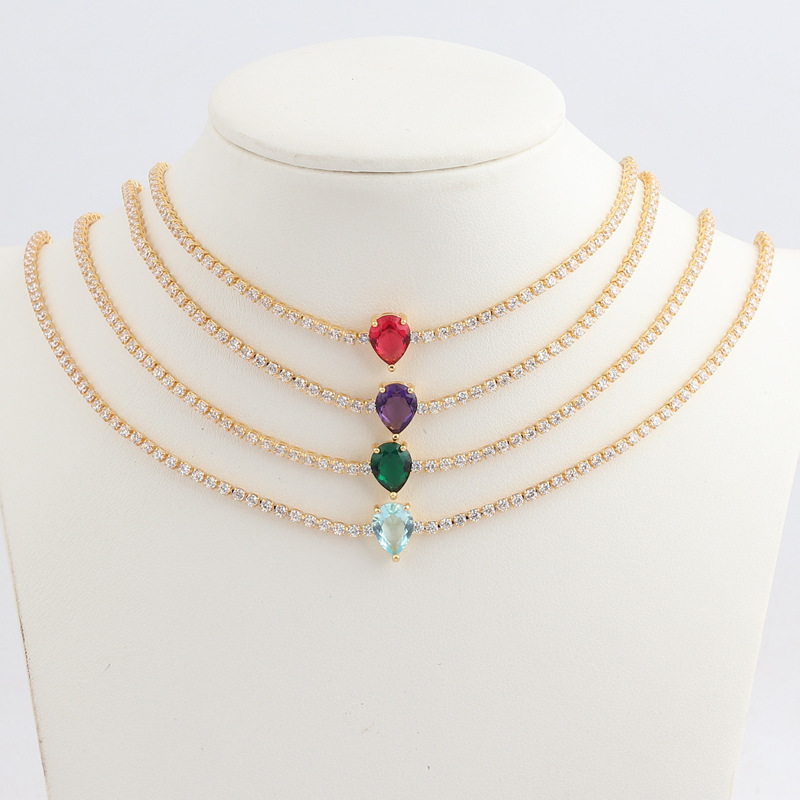 Simple Style Water Droplets Copper Choker Metal Zircon Copper Necklaces