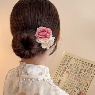 新中式鬓边海棠簪花发簪女2024新款后脑勺U型盘发钗汉服头花簪子-阿里巴巴