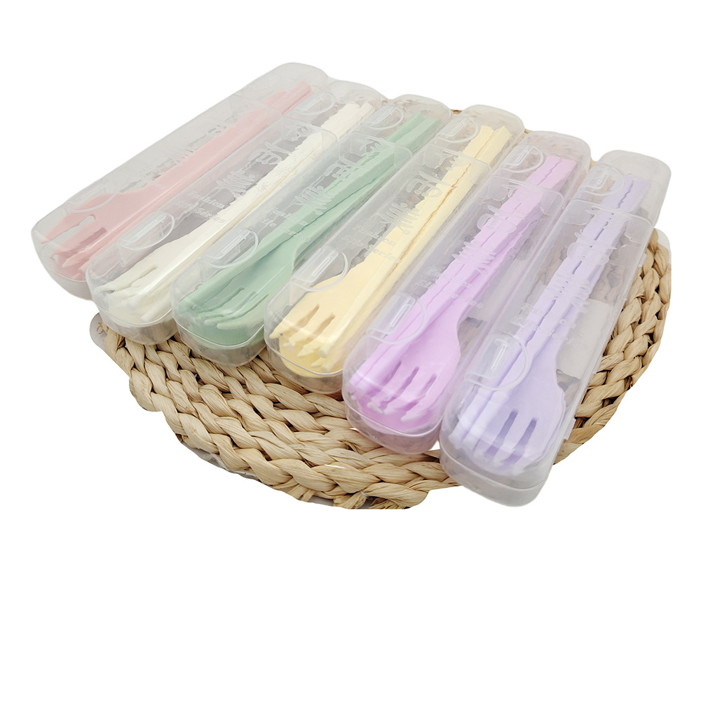 L4312 0621 caja cuchara tenedor palillos vajilla portátil juego de palillos tenedor de tres piezas cuchara caja de palillos