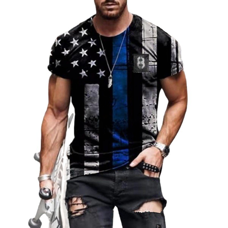 国境を越えた貿易 3D プリントアメリカ国旗 Tシャツファッションストリート紳士服デジタル印刷 Tシャツソースメーカー紳士服|undefined