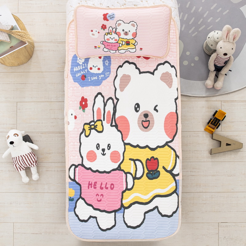 幼儿园卡通儿童凉席乳胶冰丝凉席婴儿床可折叠水洗机洗一件代发