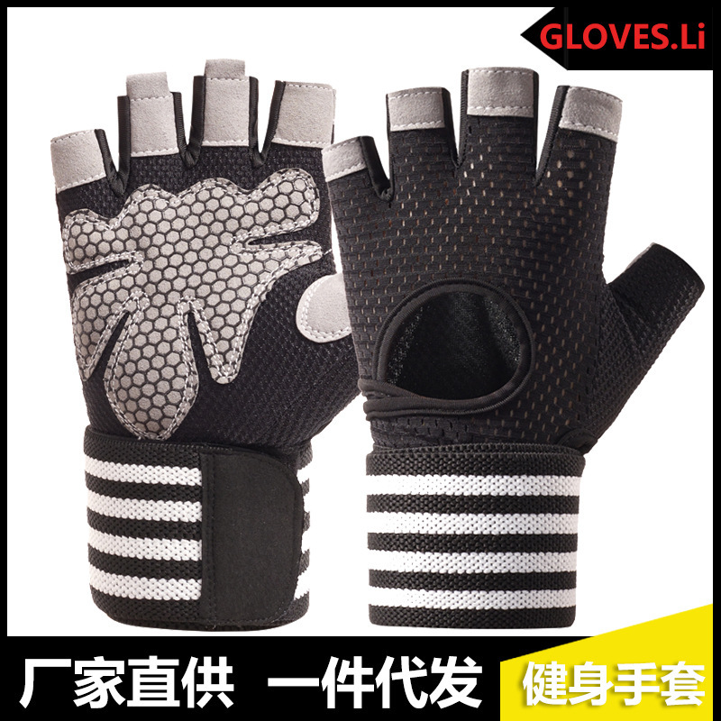 Guantes deportivos de acondicionamiento físico protector de muñeca entrenamiento antideslizante transpiración medio dedo de verano nuevo guante unisex image 4