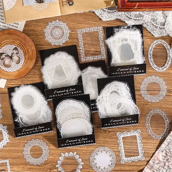 Hand account lace base material decorative lace stickers ins style simple black and white collage artistic pattern diy stickers