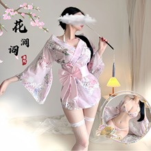 情趣内衣日系性感开衫三点式雪纺绣花和服火辣制服女套装诱惑纯欲