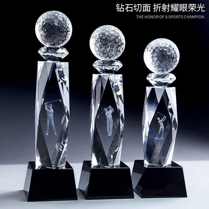 Trofeos de golf de cristal tallado medallas de competencia de cristal adornos de trofeos de premios regalos conmemorativos de alta calidad