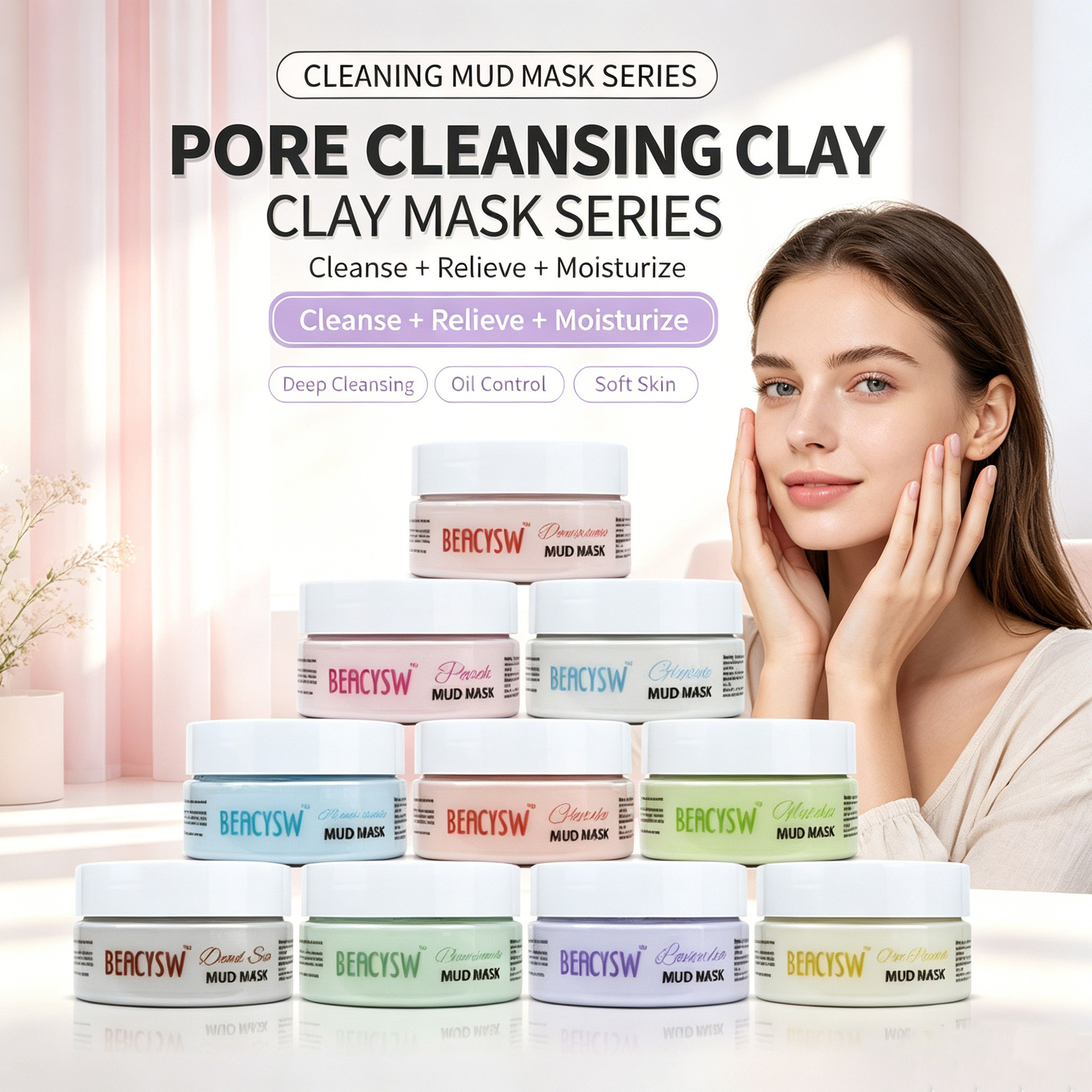 Cross-Border Popular Clay Mask for Cleansing and Moisturizing, Apply-On Cleansing Mask Facial Cleansing Clay Mask