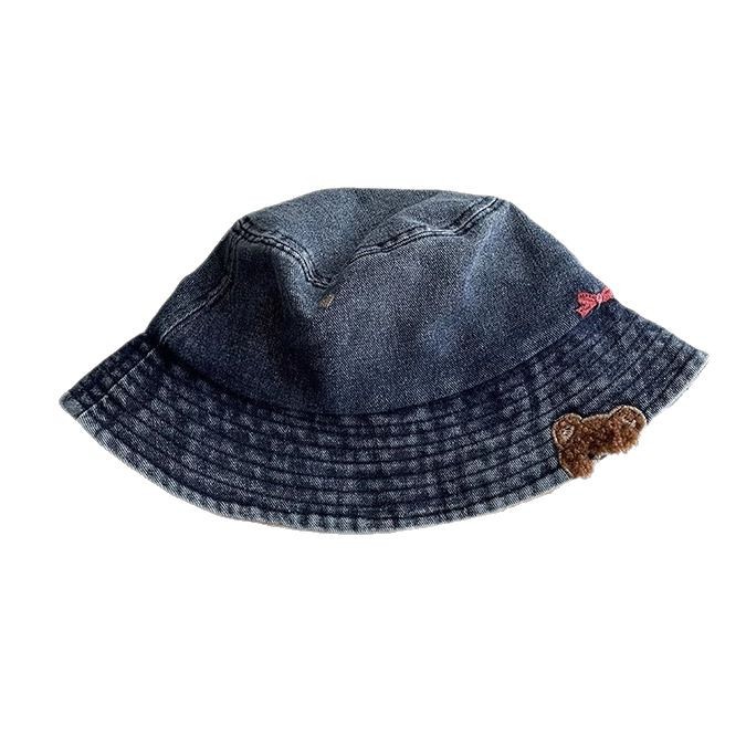 Coreano lindo arco bordado osos pegatinas vaqueros pescador sombrero para mujeres 2025 nueva cara pequeña marea de sombrero de cuenca