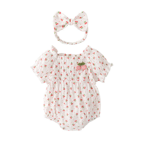 0-2 years old baby clothes 2024 Summer thin romper baby girl's sheath small cherry newborn jumpsuit
