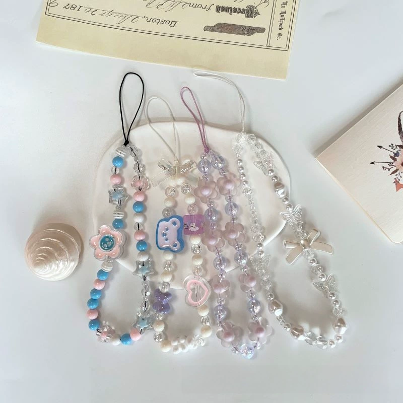 Beads with bow, beaded bracelet, mobile phone, strap, Amazon, with little bears, flowered