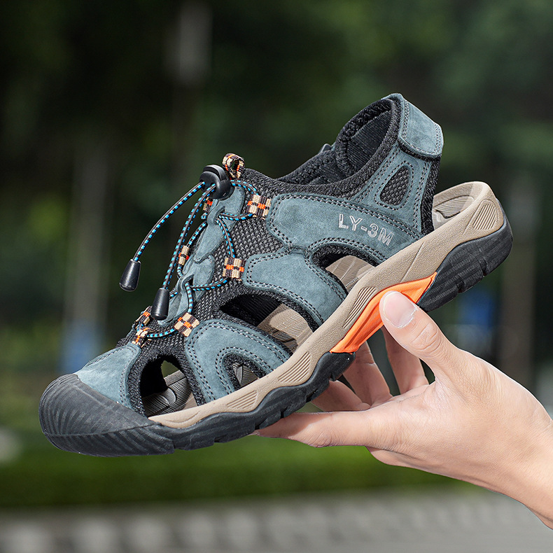 Independent Station Cross-border Large Size Sandals First Layer Cowhide Outdoor River Tracing Shoes Casual Men's Beach Shoes