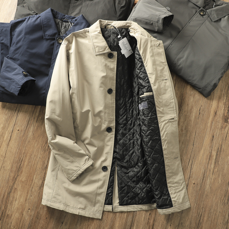 European line light luxury advanced ~ 89 European autumn and winter men's windproof waterproof padded warm cotton long windbreaker coat