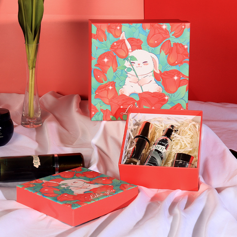 Valentine's Day Gift Box Red Square Cosmetics Lipstick Packaging Box for Girls, Two-in-One Gift Box Manufacturer Wholesale