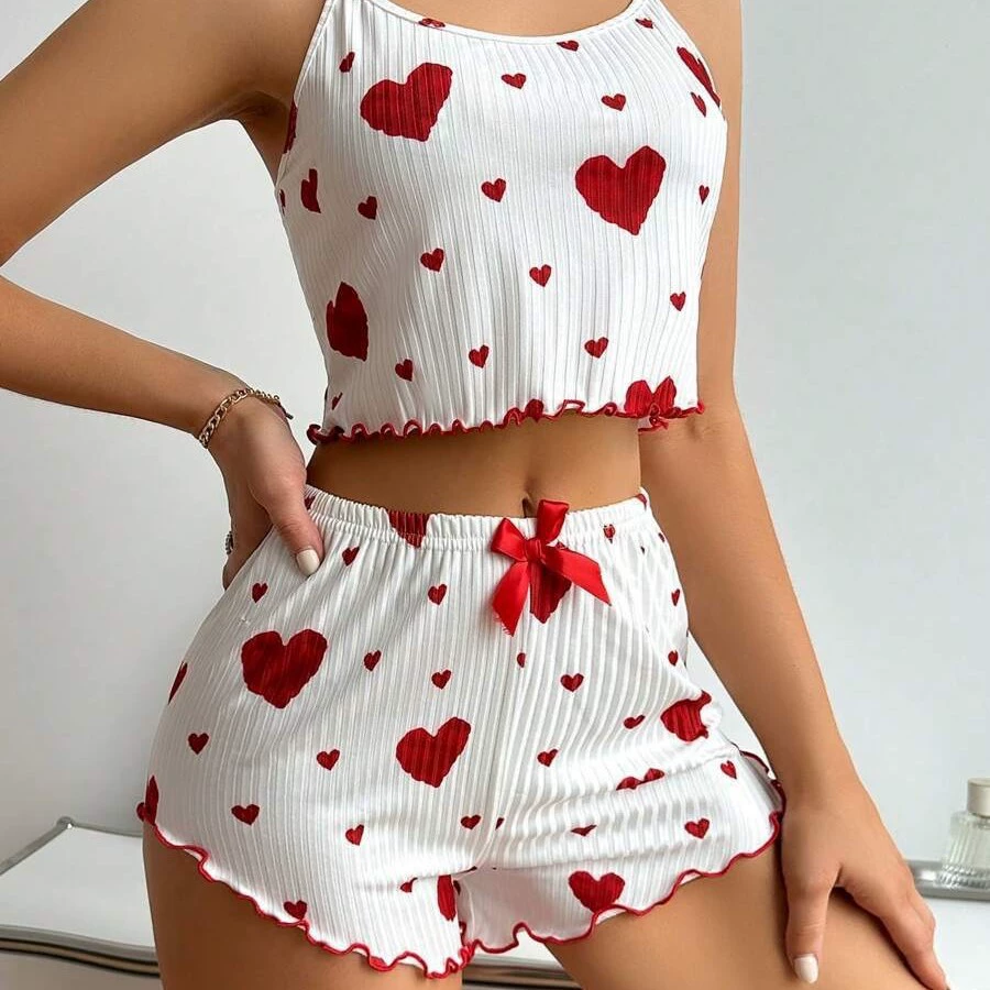 Трансграничные горячие продажи Женская домашняя одежда Love Printing Шорты Повседневные ямы можно носить на улице европейские и американские женские пижамы