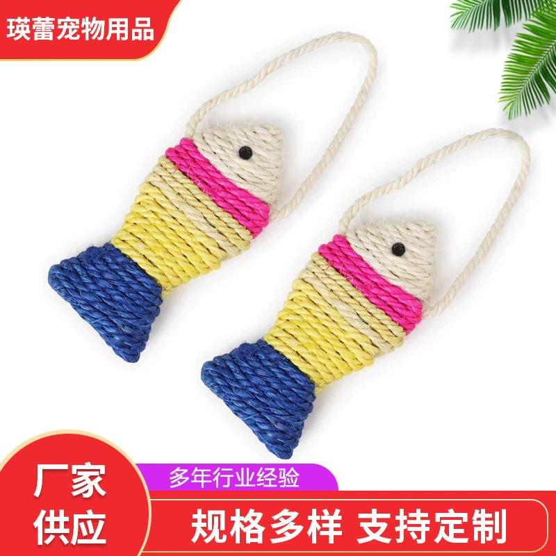 Игрушка для кошек в виде рыбки из сизаля, позволяющая им развлекаться, снимать скуку, жевать, скрипеть зубами и издавать звуки, изготовлена вручную производителями товаров для животных.