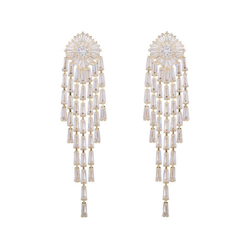 French elegant temperament exaggerated earrings wholesale women's super flash zircon inlaid light luxury high-end long tassel earrings