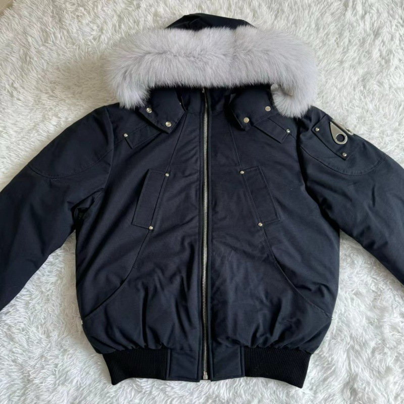 Men Fox Fur Hooded Down Bomber Jacket Palm Moose|undefined