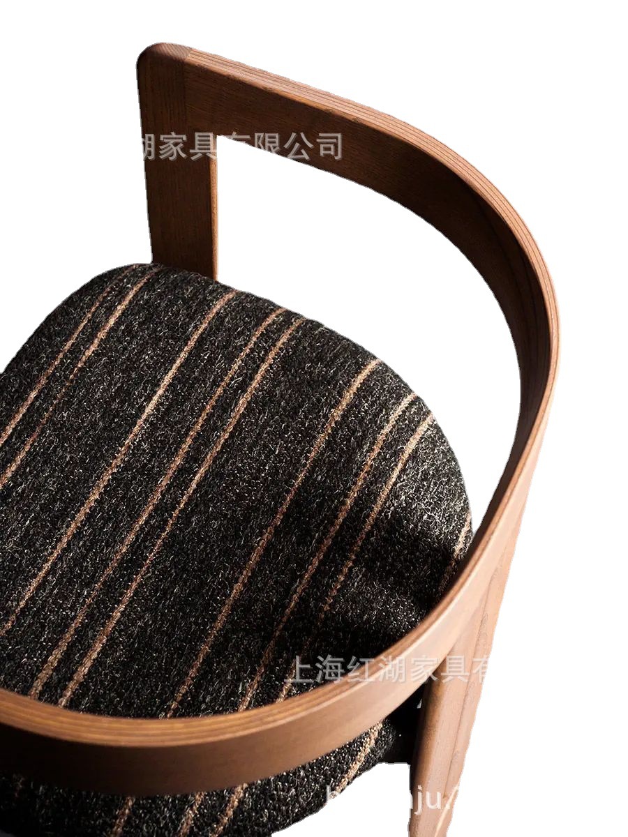 设计师简洁实木软包餐椅网红酒店会所VIP接待座椅餐厅椅子