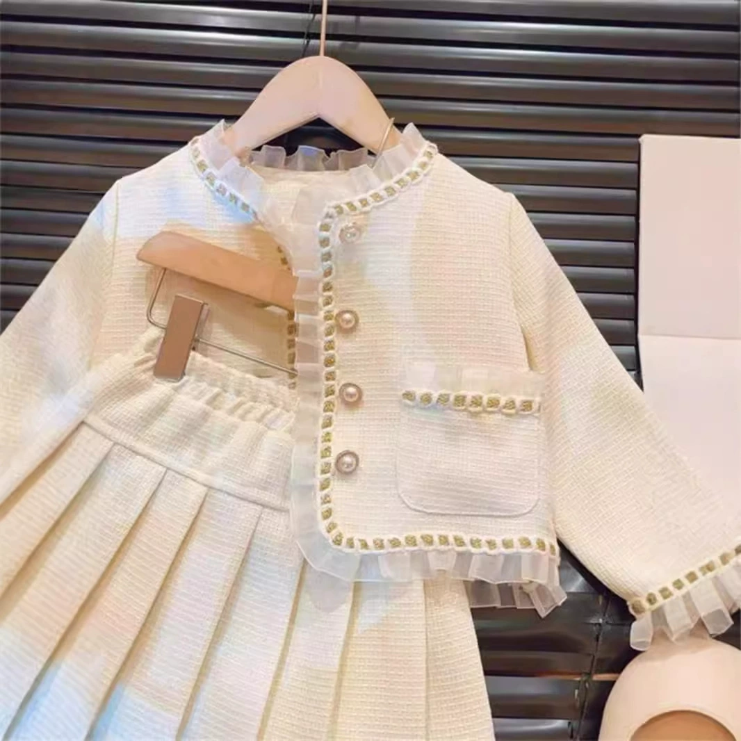 Осенний набор для девочки, модная куртка, плисированная юбка, стиль люкса, западный стиль, стиль Chanel