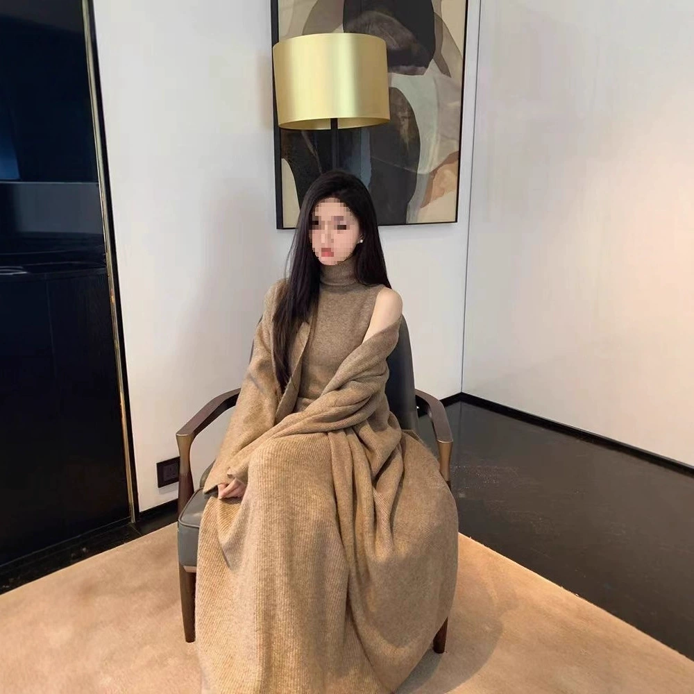 Хаки с высоким воротником трикотажный кардиган юбка юбка женская осень-зима новый старый стиль деньги мода три комплекта юбка